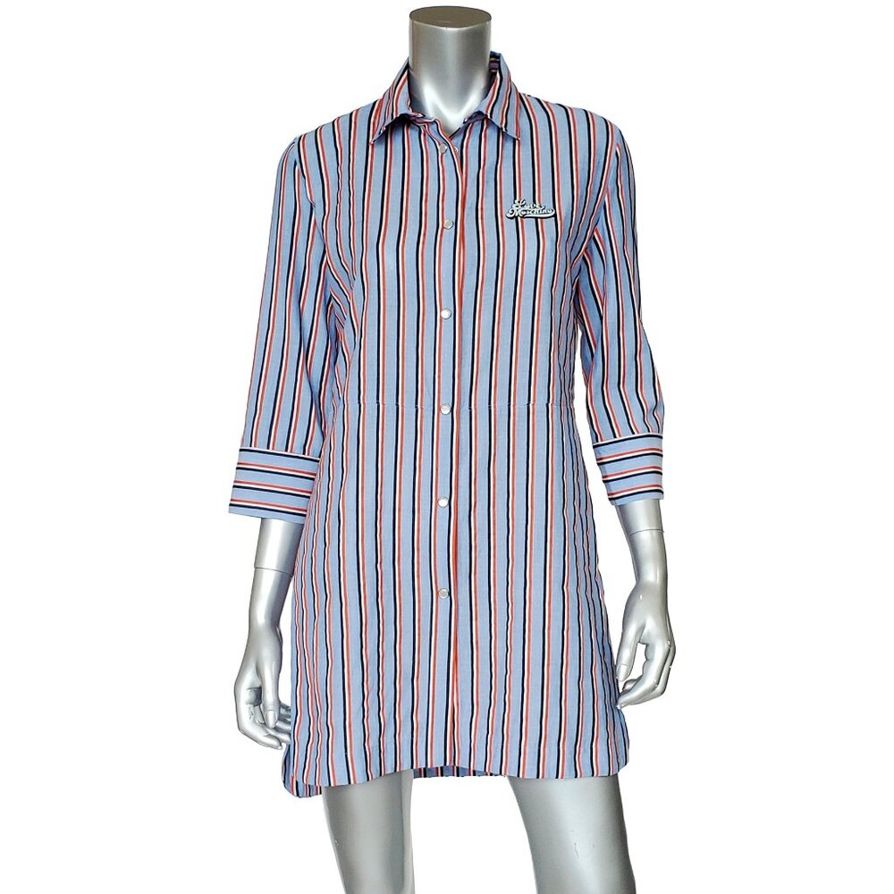 LOVE MOSCHINO SHIRT STRIPED HALF SLEEVE LONG TOP LOGO BLOUSE IT 42 US 6